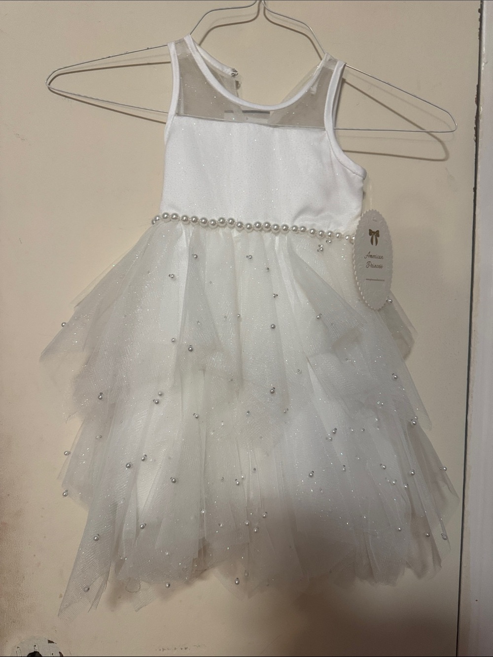 American Princess White Pearl Tulle Party Dress
